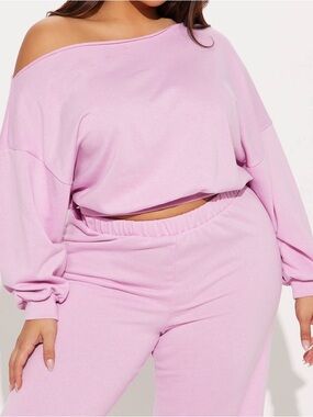 Fashion Nova Lilac Off-Shoulder Sweat Set